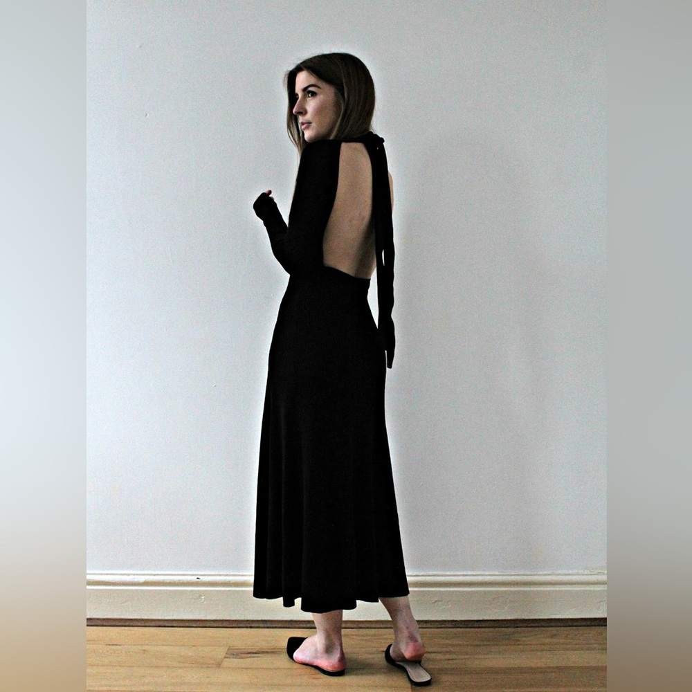 Zara Backless Knit Maxi / Midi Dress in Black